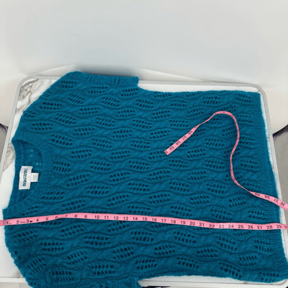 Vintage Mohair Women’s Sweater Size L Open Knit Crew Neck Blue Boho Feminine - Picture 4 of 10